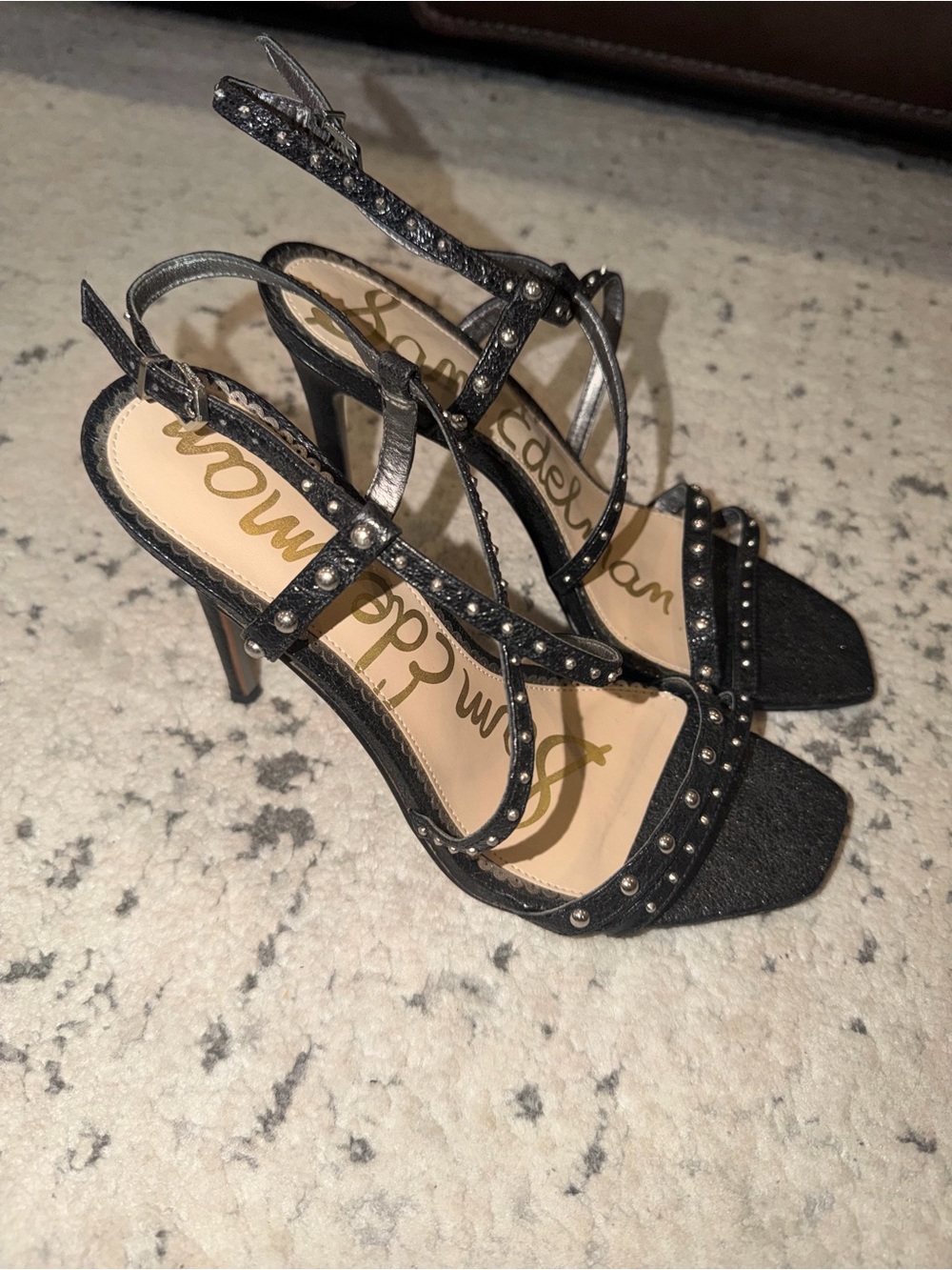 Sam Edelman Black Stud-Embellished Strappy Heels